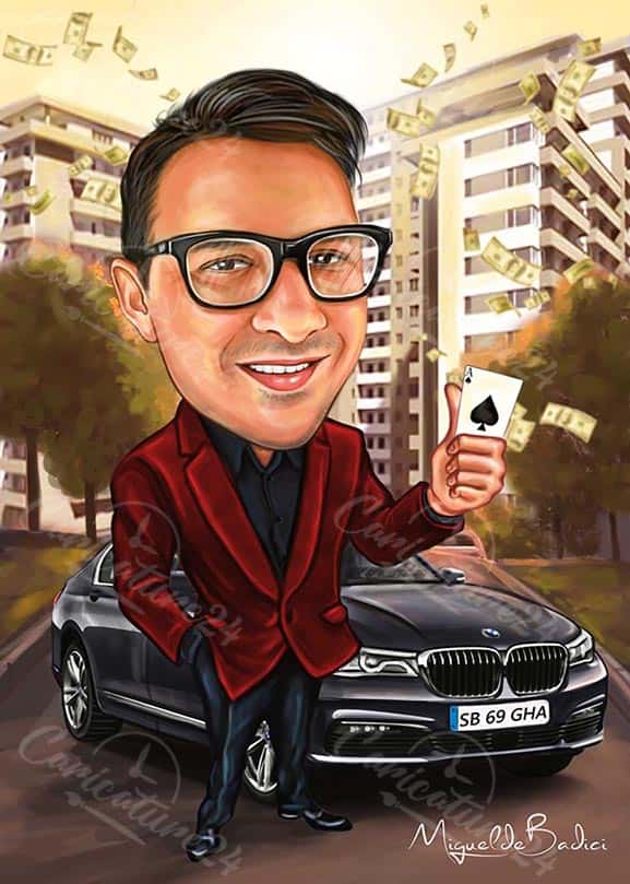 Geschäftsmann Karikatur Zeichnung mit Auto