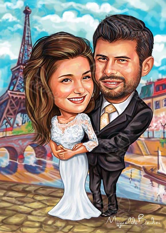 Paris Hochzeitskarikatur zeichnen lassen