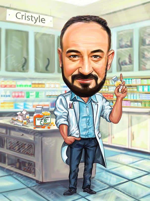 Chemiewissenschaftler Karikatur nach Foto