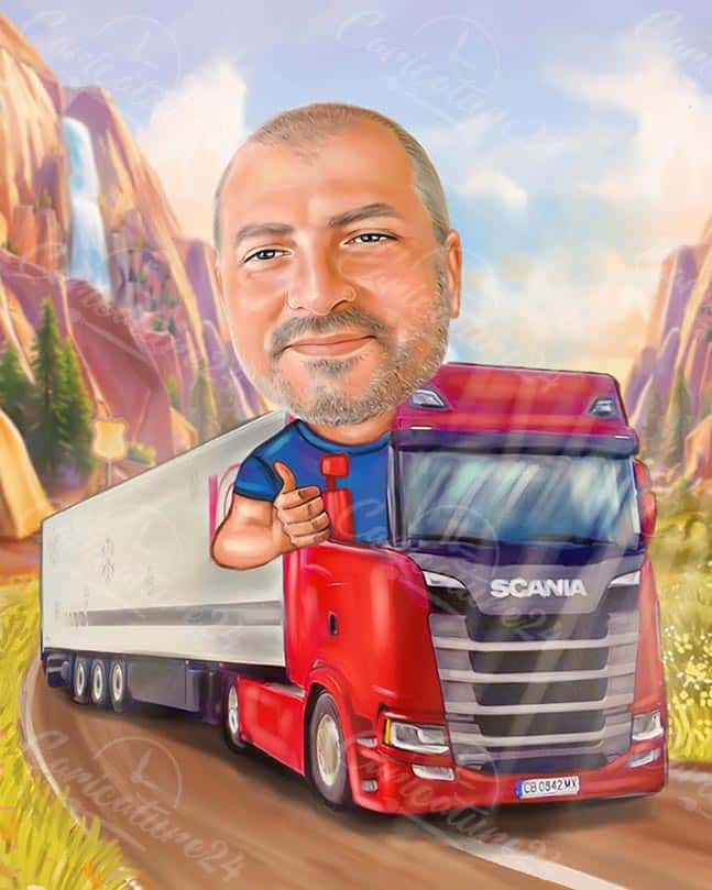 LKW-Fahrer Karikatur für einen Mann