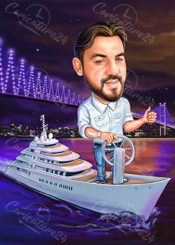 Seemannskarikatur auf einem Schiff