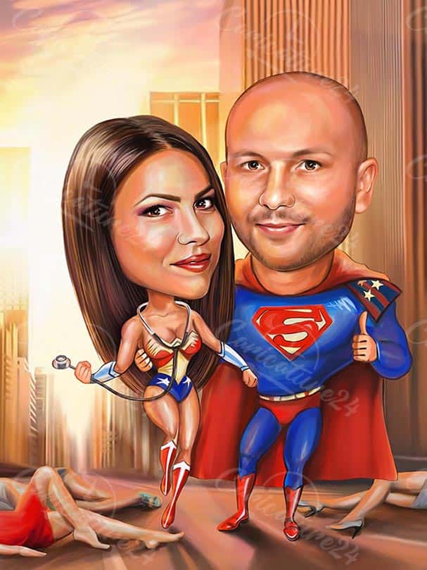 Superhelden Karikatur für ein Paar