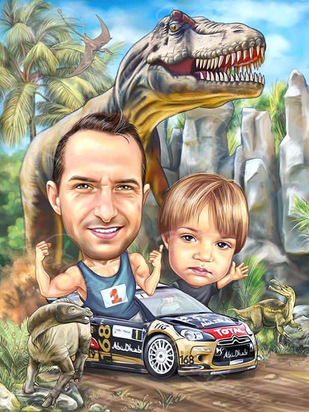Jurassic Park Karikatur für Vater und Sohn