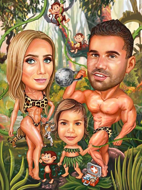 Familie Tarzan in der Dschungel Karikatur
