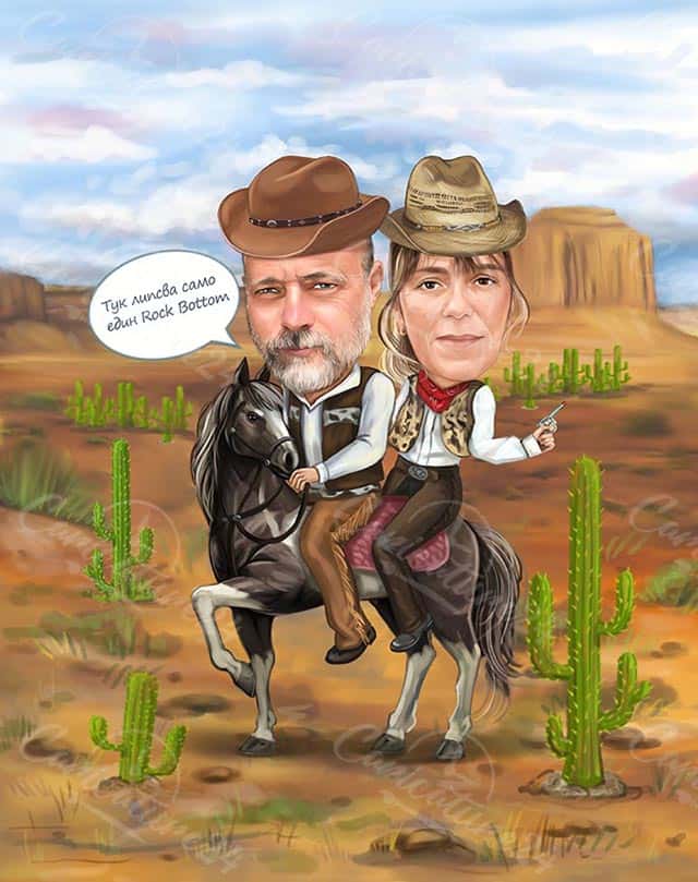 Cowboy & Cowgirl Karikatur in der Wüste