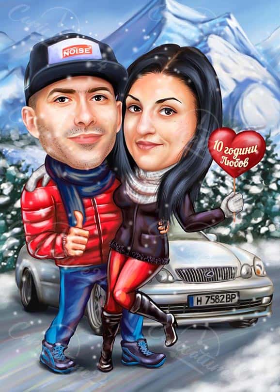 Nette Paar-Karikatur für Hochzeitstag