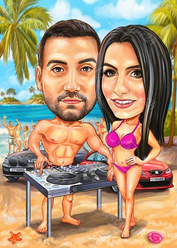 DJ am Strand Karikatur
