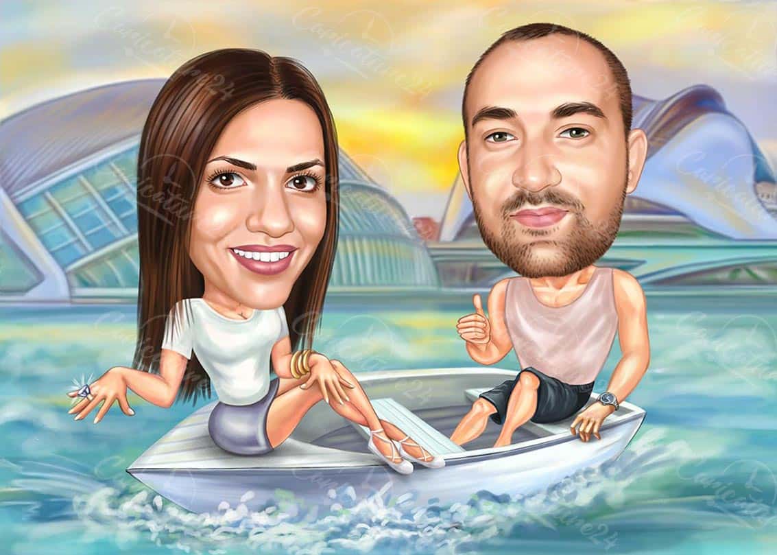 Heiratsantrag Karikatur auf einem Boot