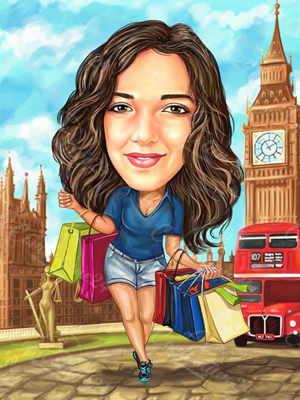 Frau in London Karikatur