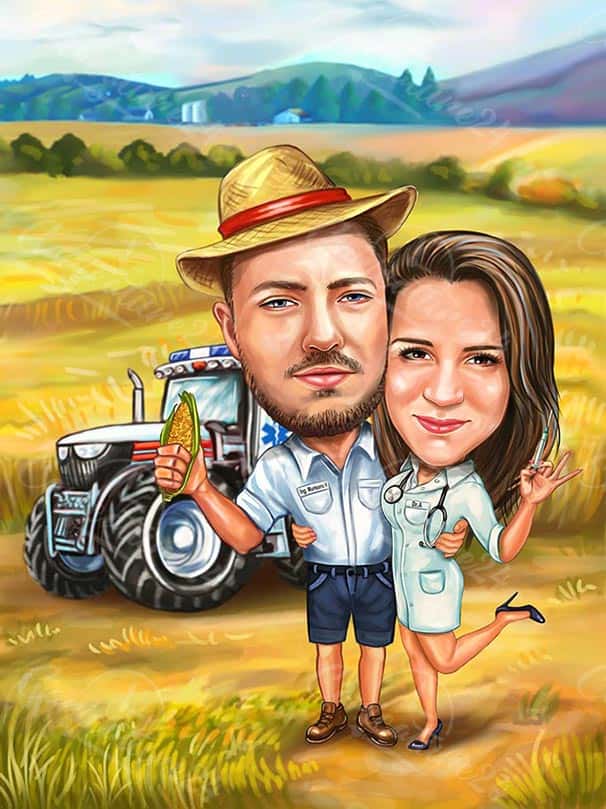 Arzt und Bauern Karikatur