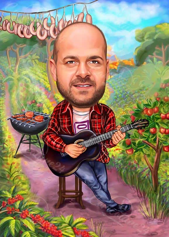 Handgezeichnete Gitarrist Karikatur