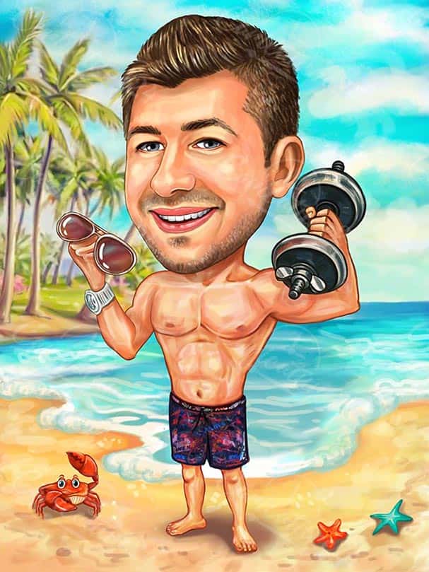 Strandkarikatur für einen Mann