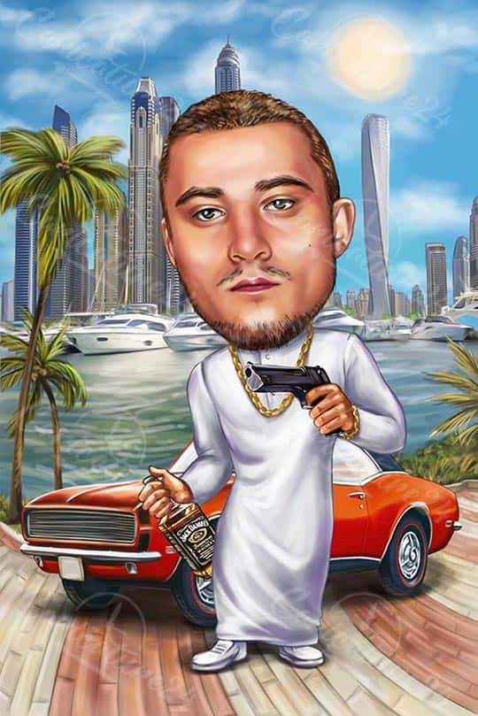 Mann in Dubai Karikatur