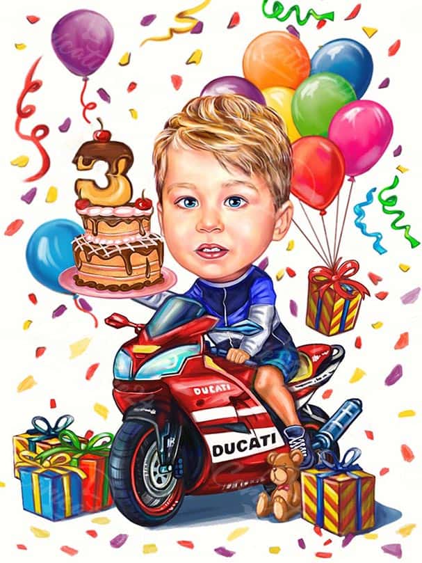 Kind auf einem Motorrad Karikatur