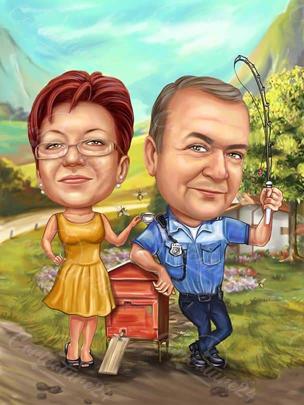 Karikatur von Polizisten und Fischern