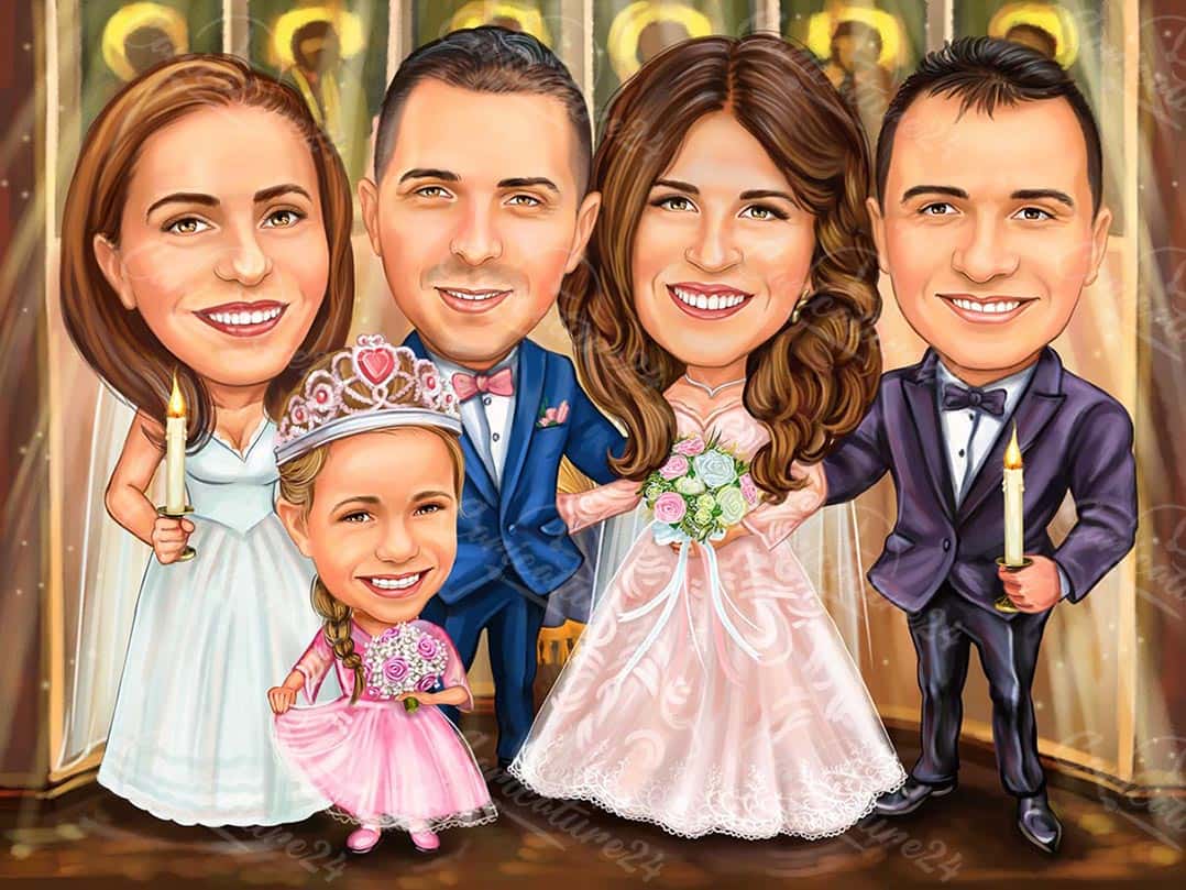 Personalisiertes Hochzeit Karikatur Geschenk für Familie