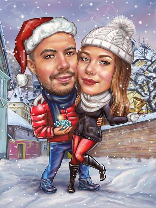 Karikatur zu Weihnachten für ein Paar