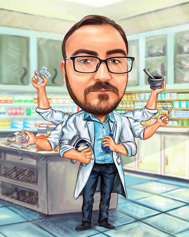 Wissenschaftler Karikatur Multitasking