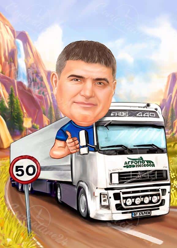 LKW-Fahrer Karikatur in der Natur