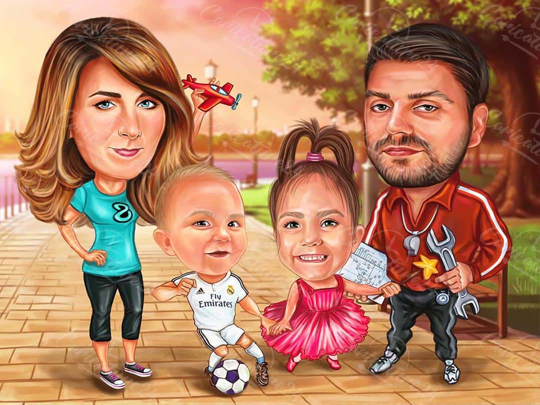 Familienkarikatur mit Kindern