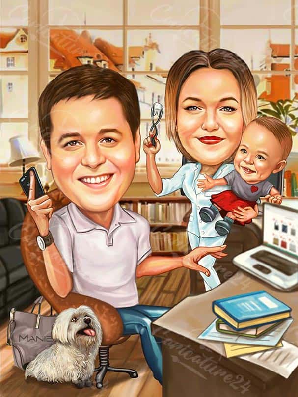 Zahnarzt Karikatur mit der Familie