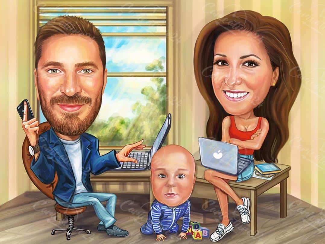 Karikatur der Programmierer und die Familie