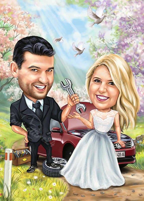 Autowerkstatt Beruf Karikatur