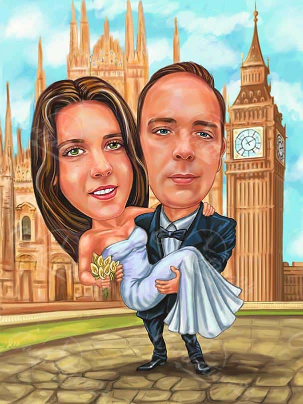 Braut und Bräutigam London Hochzeitskarikatur