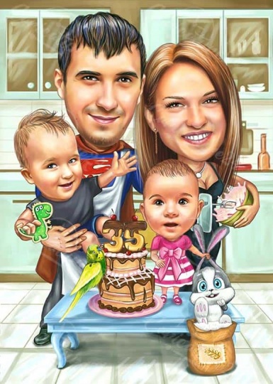 Familien Geburtstag Karikatur mit Super Dad