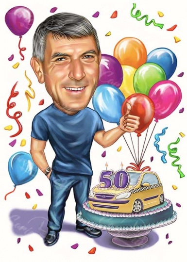 Karikatur zum 50. Geburtstag für Taxifahrer