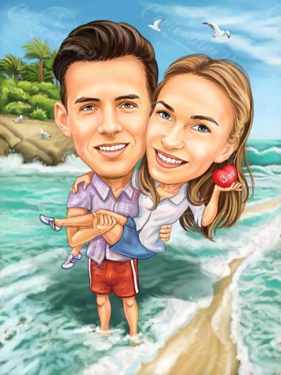 Liebe Karikatur Paar am Strand